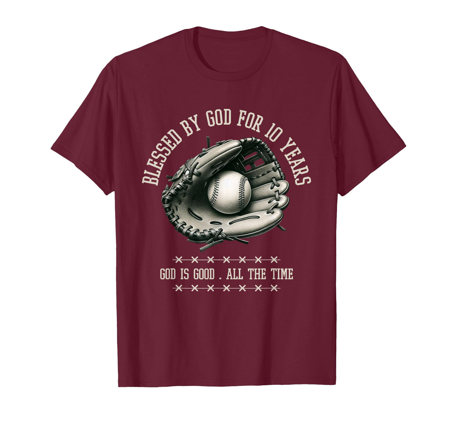 Blessed by God for 10 Years Old Baseball 10th Birthday Gifts T-Shirt