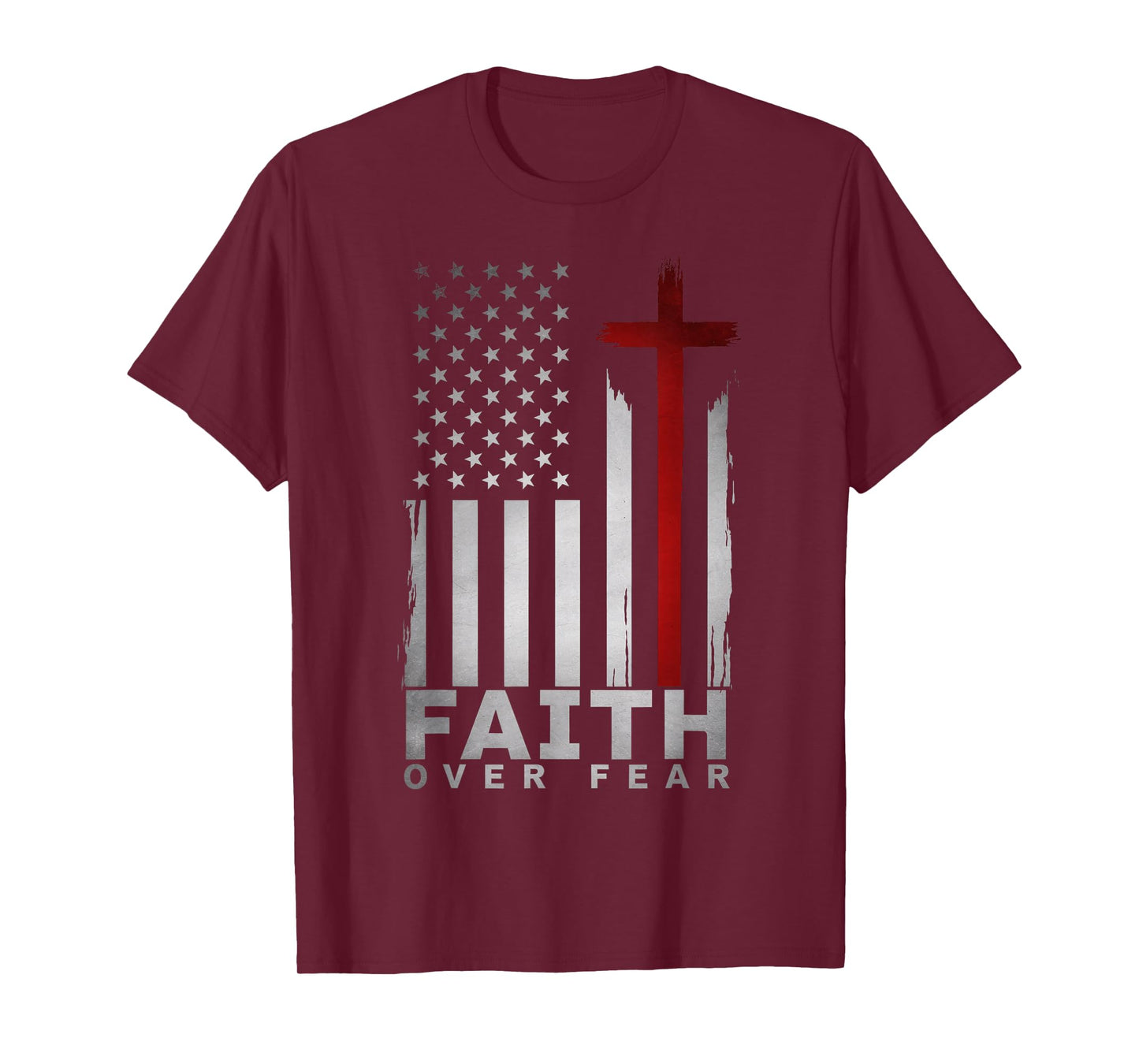 Patriotic Christian American USA Flag Cross Faith Over Fear T-Shirt