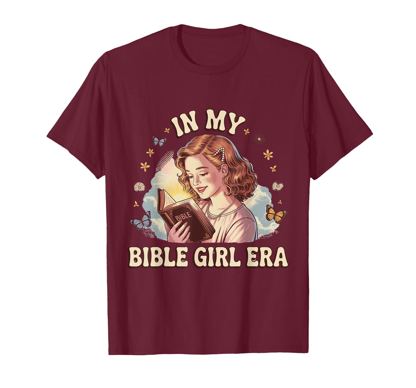 Bible Girl Era Retro Faith Butterfly Floral Aesthetic T-Shirt