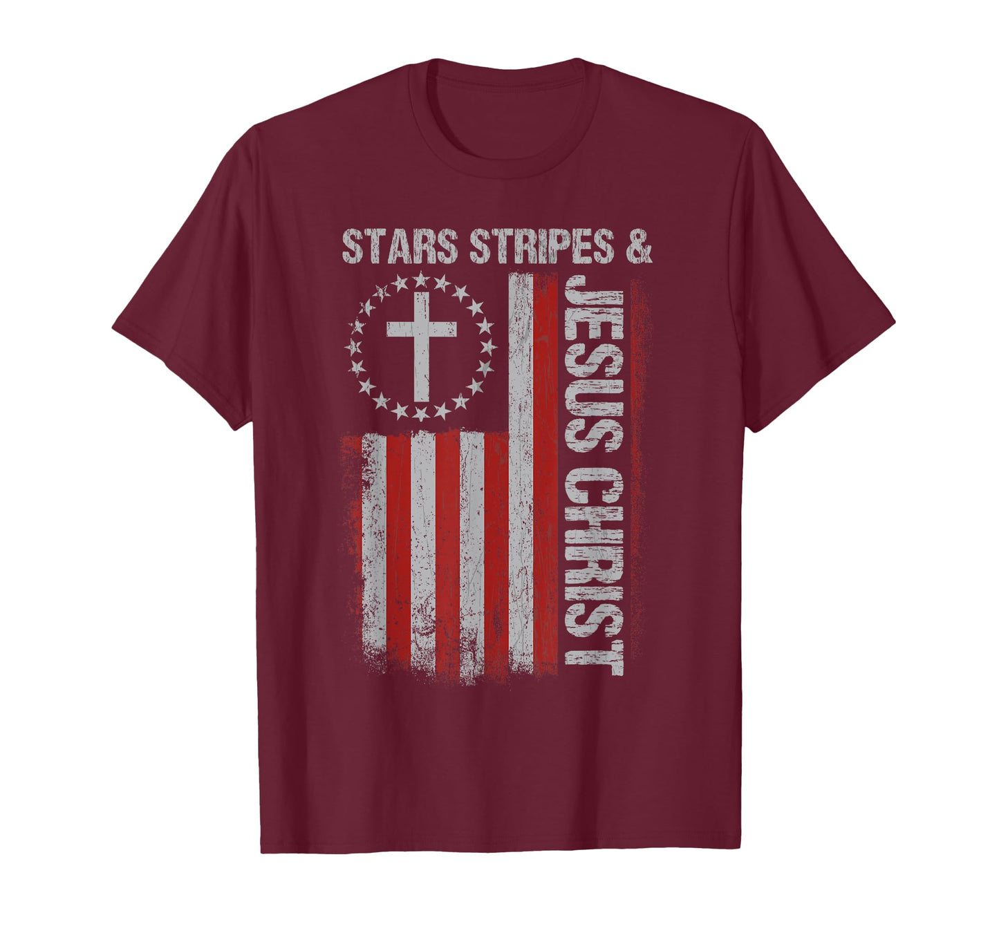 Stars Stripes Jesus Christ US Flag Christian 4th Of July Men T-Shirt