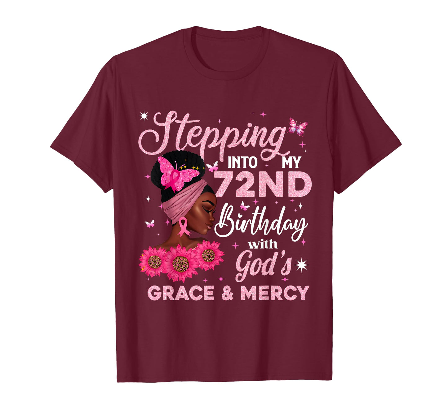 Retro 72nd Bday Woman Breast Cancer Butterfly 72 Years Old T-Shirt