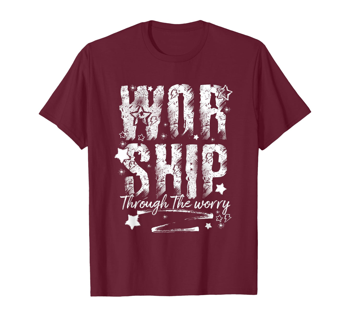 Worship Through The Worry Christian Faith Retro Bible Verse T-Shirt