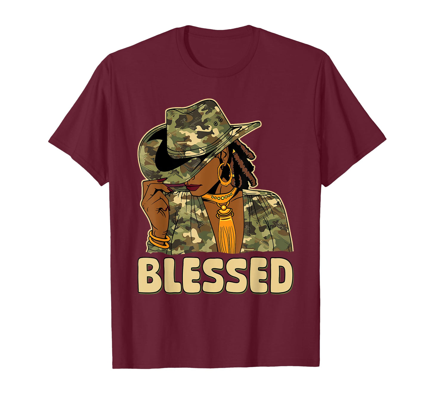Blessed Black Cowgirl Western African Camo Christian Woman T-Shirt