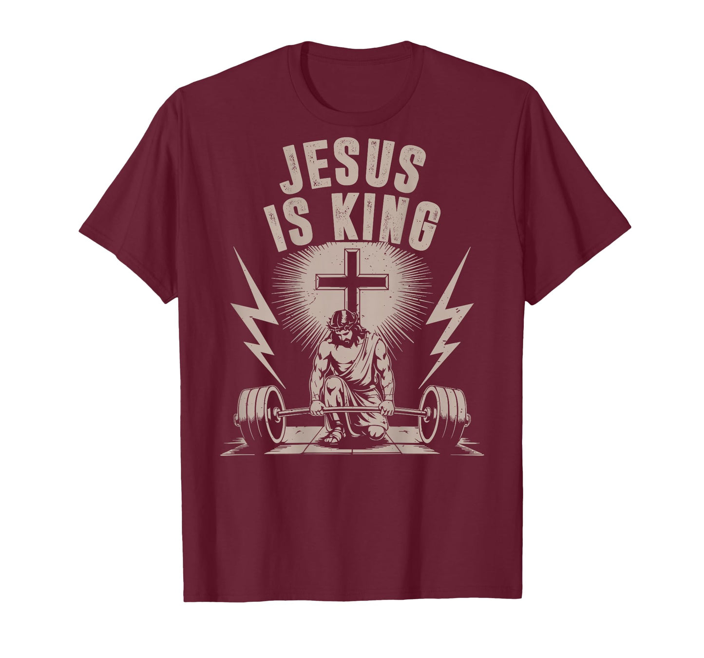 Jesus is King Barbell Cross Funny Christian Workout Gym Men T-Shirt