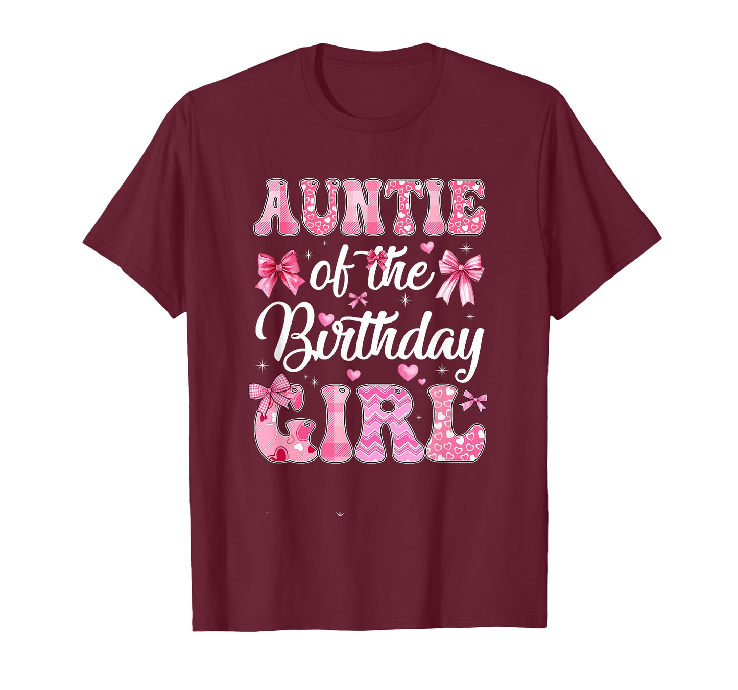 Auntie Of The Birthday Girl Family Pink Coquette Bow T-Shirt