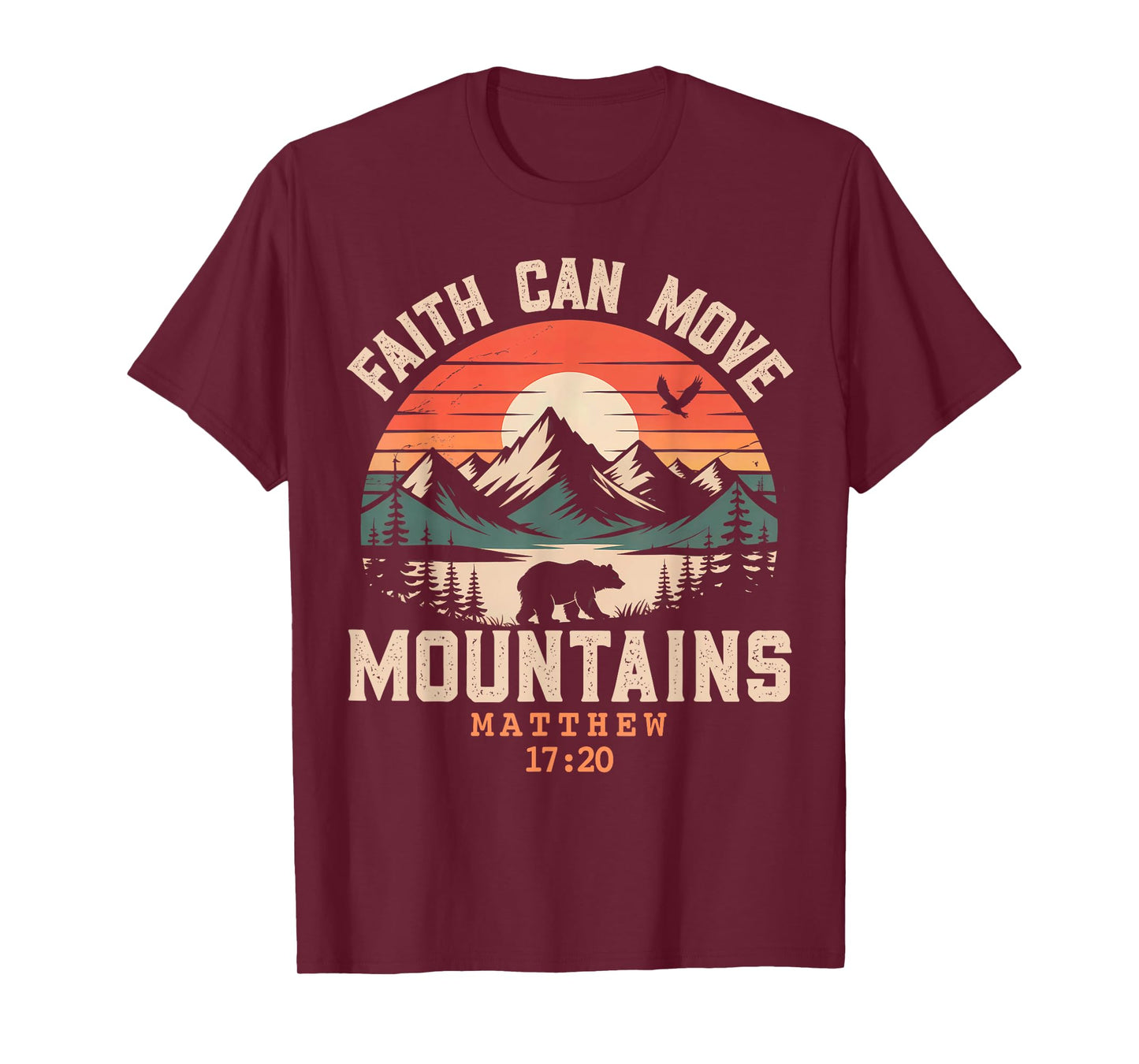Faith Can Move Mountains Retro Sunset Bible Verse Christian T-Shirt