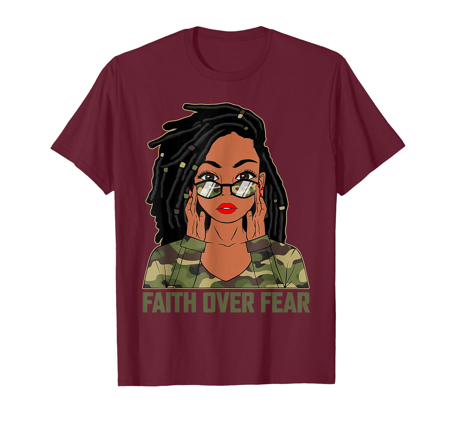 Faith Over Fear Christian Camo African American Afro Women T-Shirt