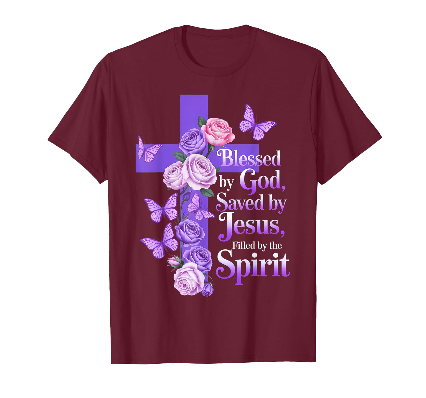 Blessed by God Saved by Jesus Butterfly Cross Christian T-Shirt