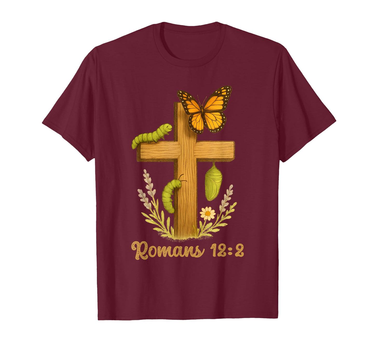 Christian Butterfly Cross Romans 12 2 Bible Verse Entomology T-Shirt