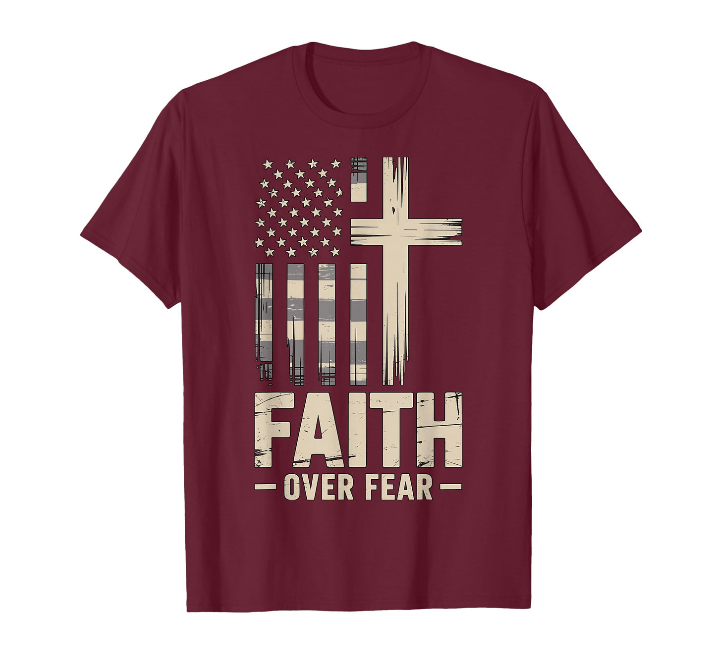 Faith Over Fear Cross American Flag T-Shirt
