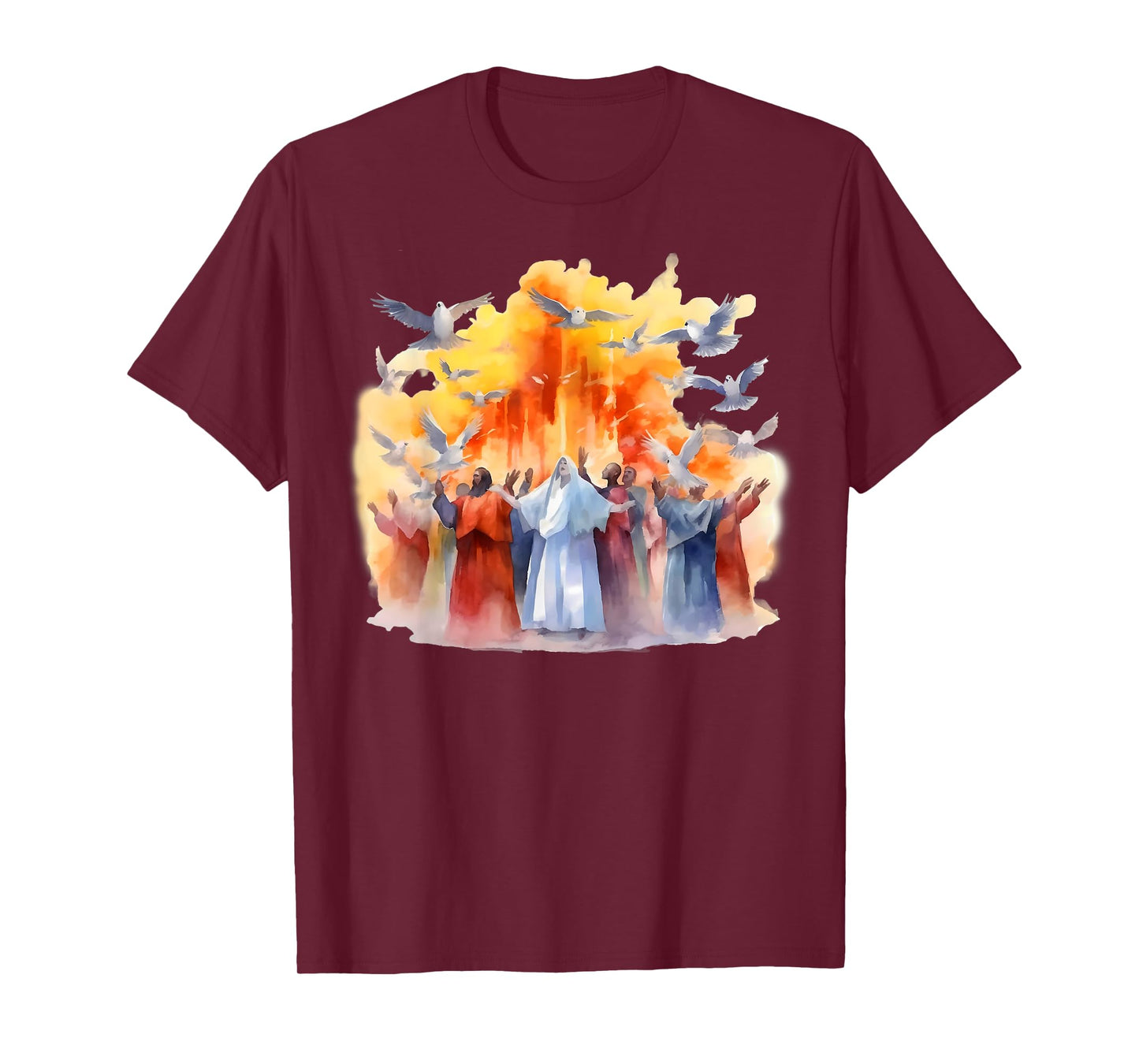 Pentecost Doves Tongues Fire Flame Holy Spirit Catholic T-Shirt