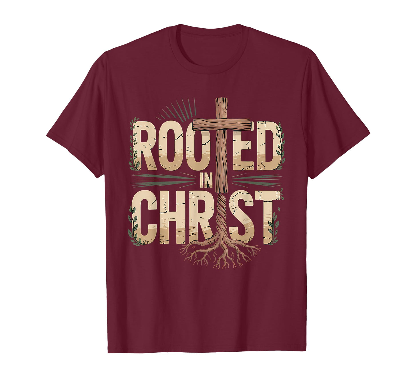 Rooted in Christ Jesus Cross Christian Faith T-Shirt