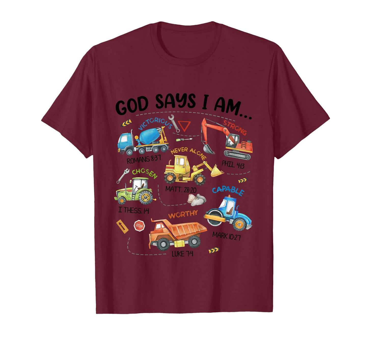 Kids God Says I Am Construction Bible Verse Truck Toddler Boys T-Shirt