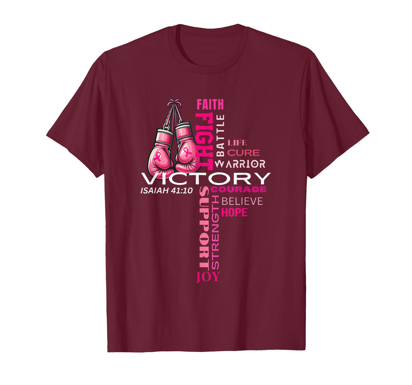 Faith Based Cross Word Art Breast Cancer Awareness Shirt T-Shirt