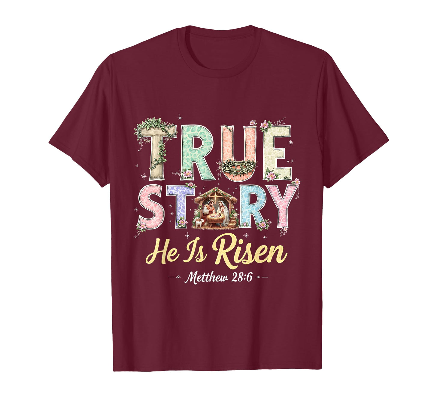 He Is Risen Easter Coquette Vintage Christian True Story T-Shirt
