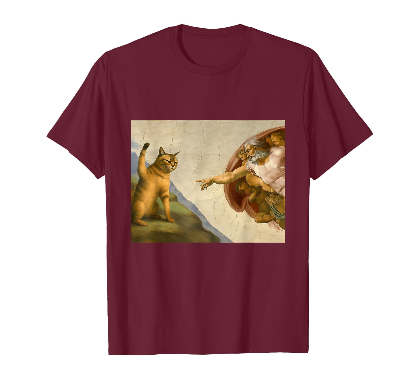Funny Cat God Creation Of Adam-Michelangelo Jesus Art Meme T-Shirt for Men Women