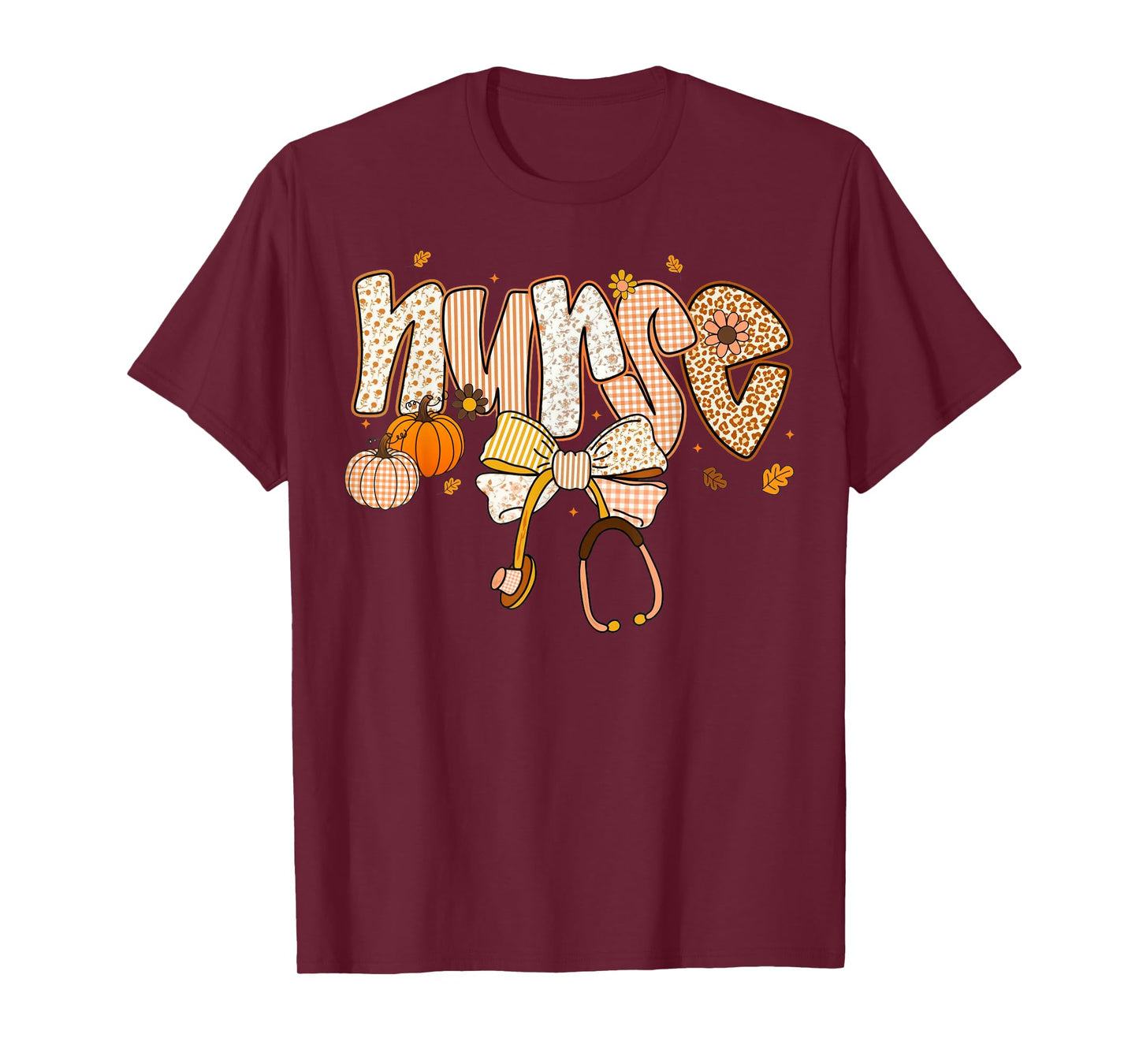 Thankful Nurse Fall Thanksgiving Stethoscope Coquette Bow T-Shirt