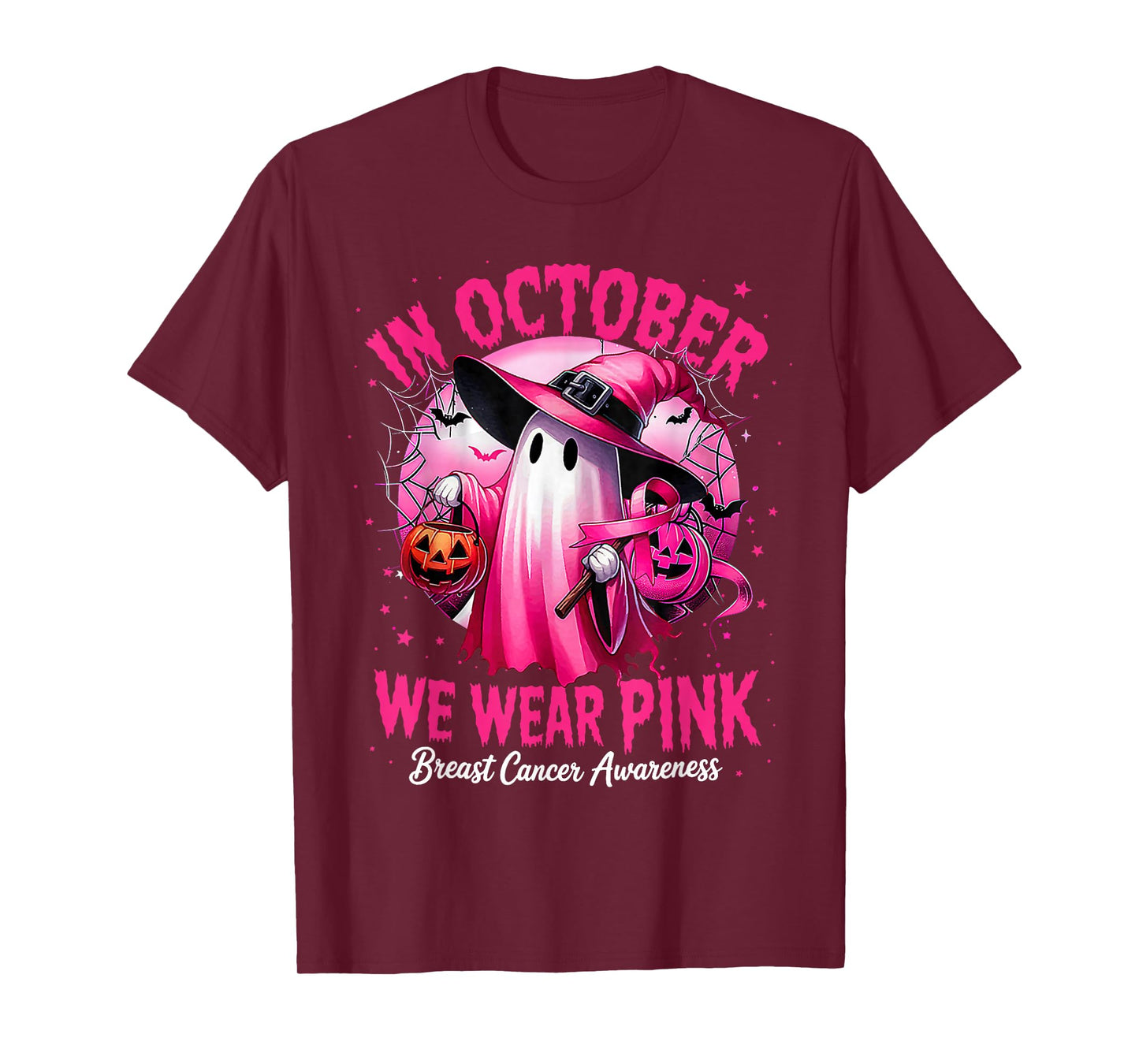 In October We Wear Pink shirt Ghost Breast Cancer Awareness T-Shirt