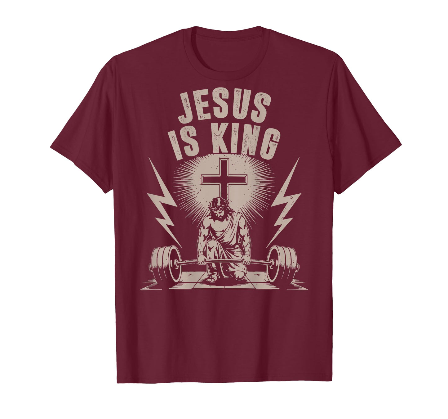 Jesus is King Barbell Cross Funny Christian Workout Gym Men T-Shirt