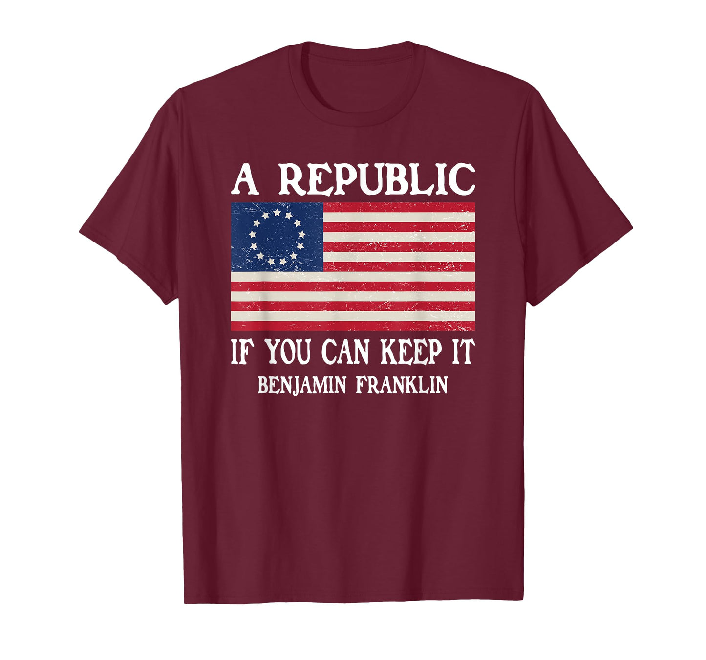 Ben Franklin Quote Designs A Republic, If You Can Keep It T-Shirt - Unisex-Adults, X-Small, Black, Short Sleeve