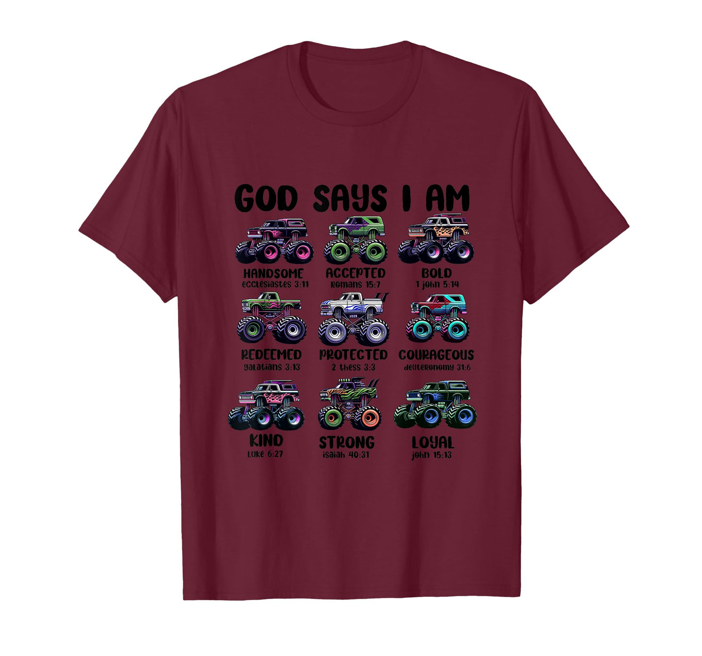 Funny God Says I Am Monster Truck Christian Bible Kids Boys T-Shirt