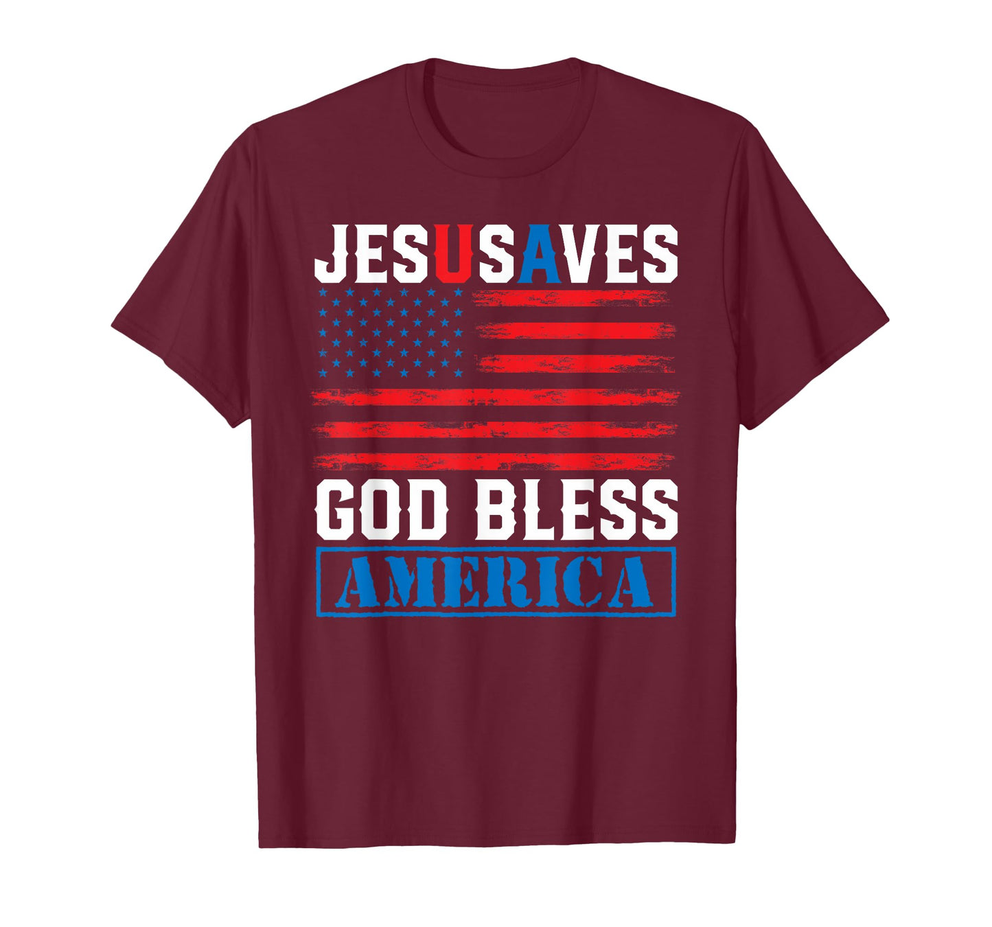 Jesus Saves USA - God Bless America - Vintage Grunge Flag T-Shirt