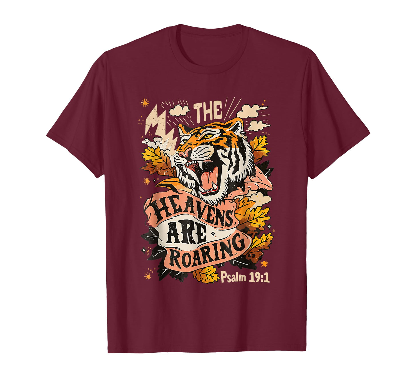 The Heavens are Roaring Psalm 19:1 Retro Fall Tiger Graphic T-Shirt