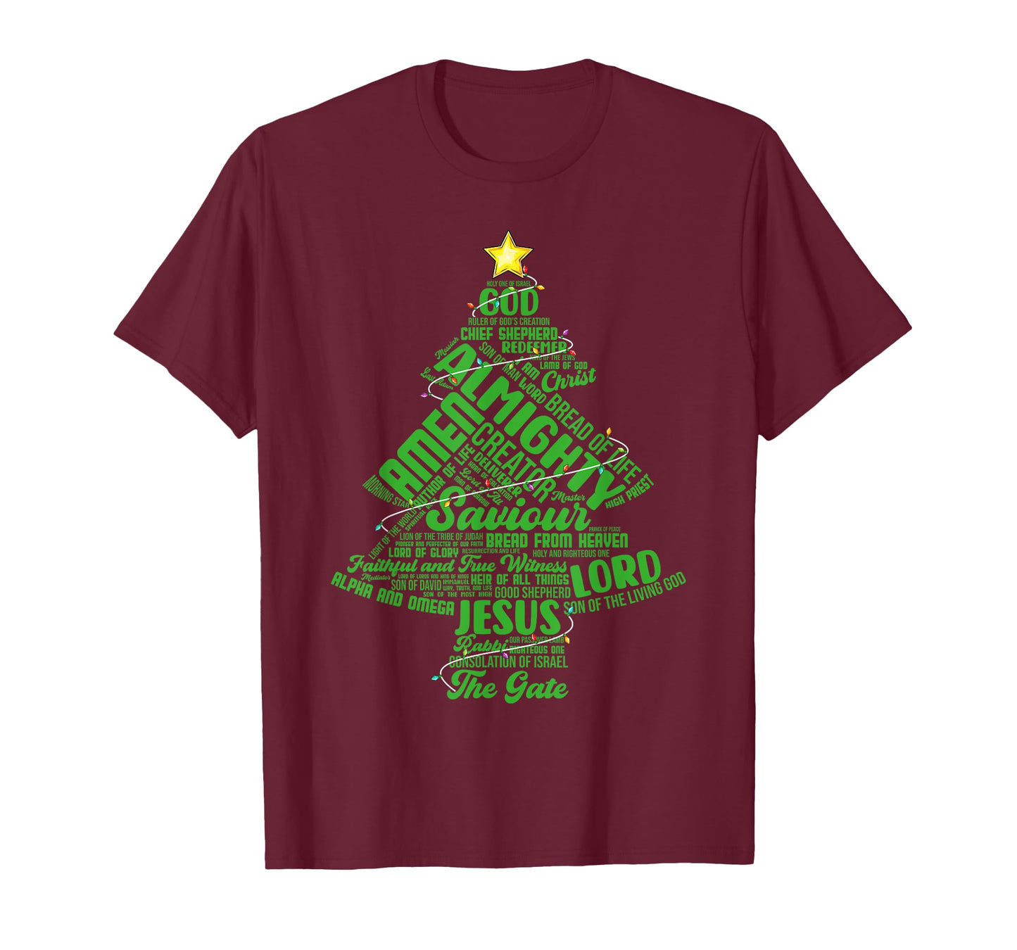 Names Of Jesus Christmas Tree Lights Christian Xmas Pajama T-Shirt