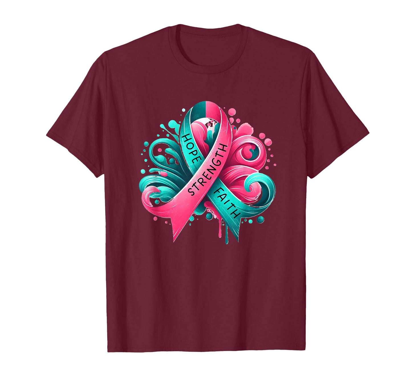 Hope Faith Strength Breast Cancer Awareness and Support T-Shirt