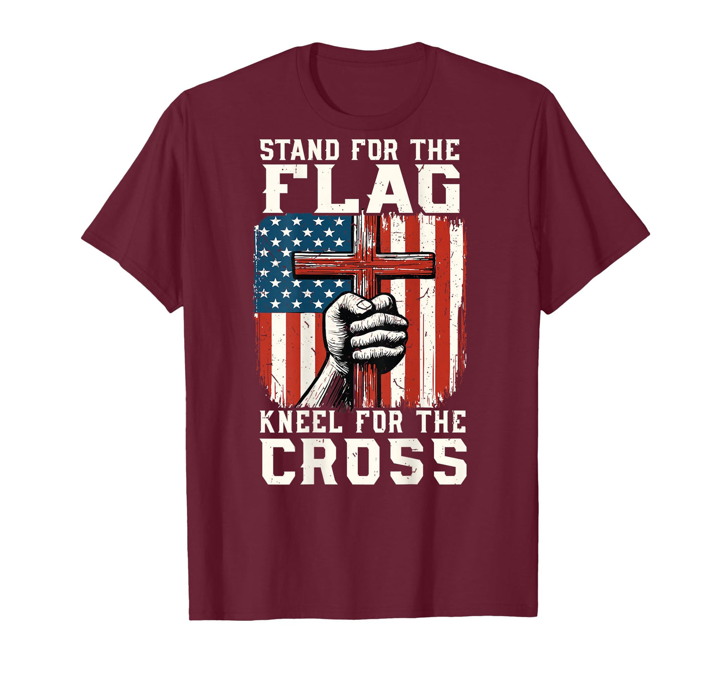 On-Back Stand for Flag Kneel Cross Patriotic Christian Faith T-Shirt