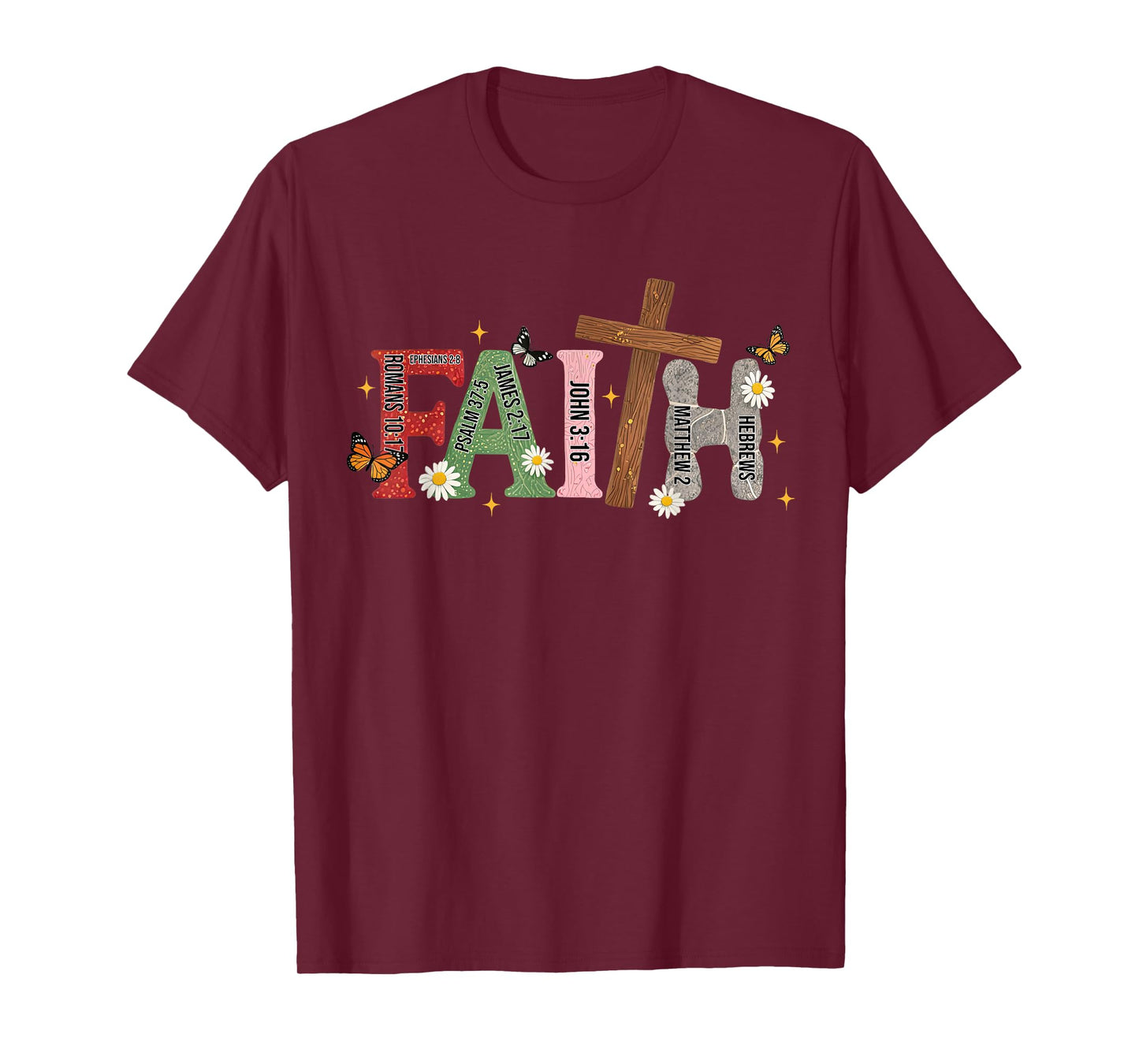 Floral Faith Bible Verse Christian Scripture Cross Religious T-Shirt