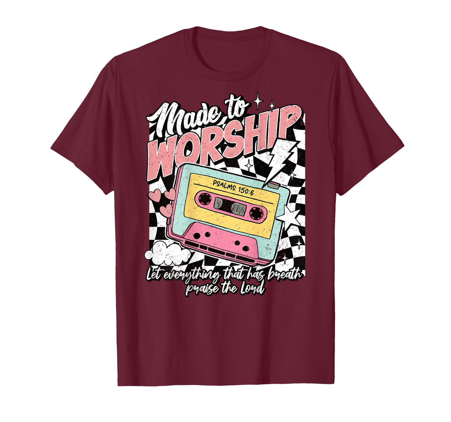 Retro Cassette Made to Worship Psalms 150:6 Christian Music T-Shirt