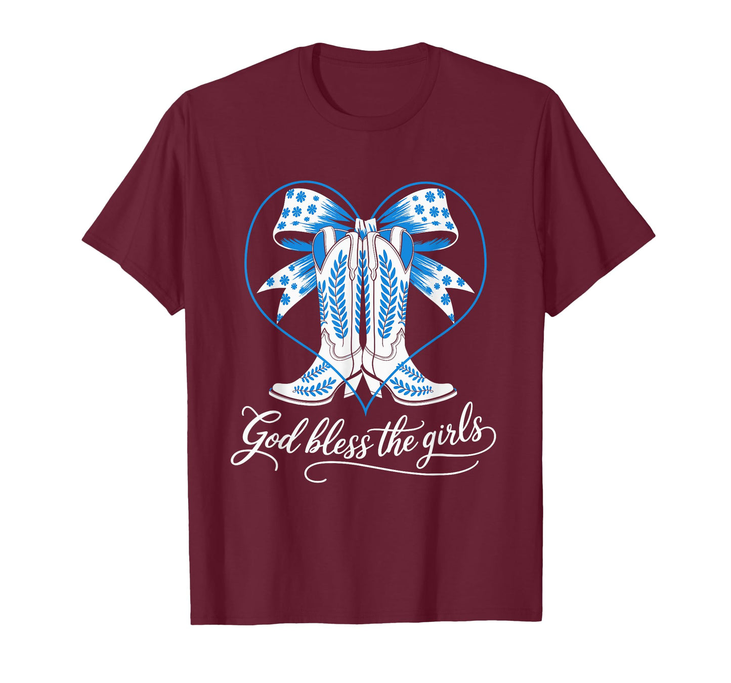 God Bless The Girls Western Cowgirl Boots Heart Bow Country T-Shirt