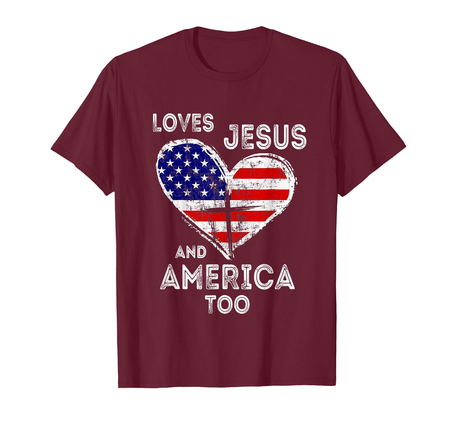 Retro Loves Jesus and America Too God Christian 4th of July T-Shirt