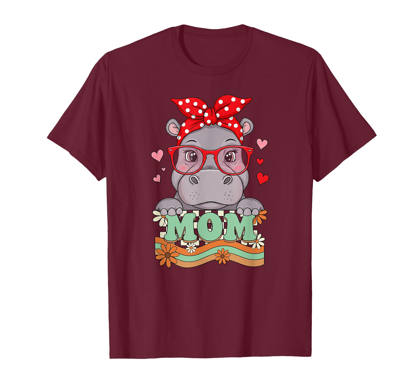 Retro 70s Flower Hippo Mom Mama Grandma Mother's Day Womens T-Shirt