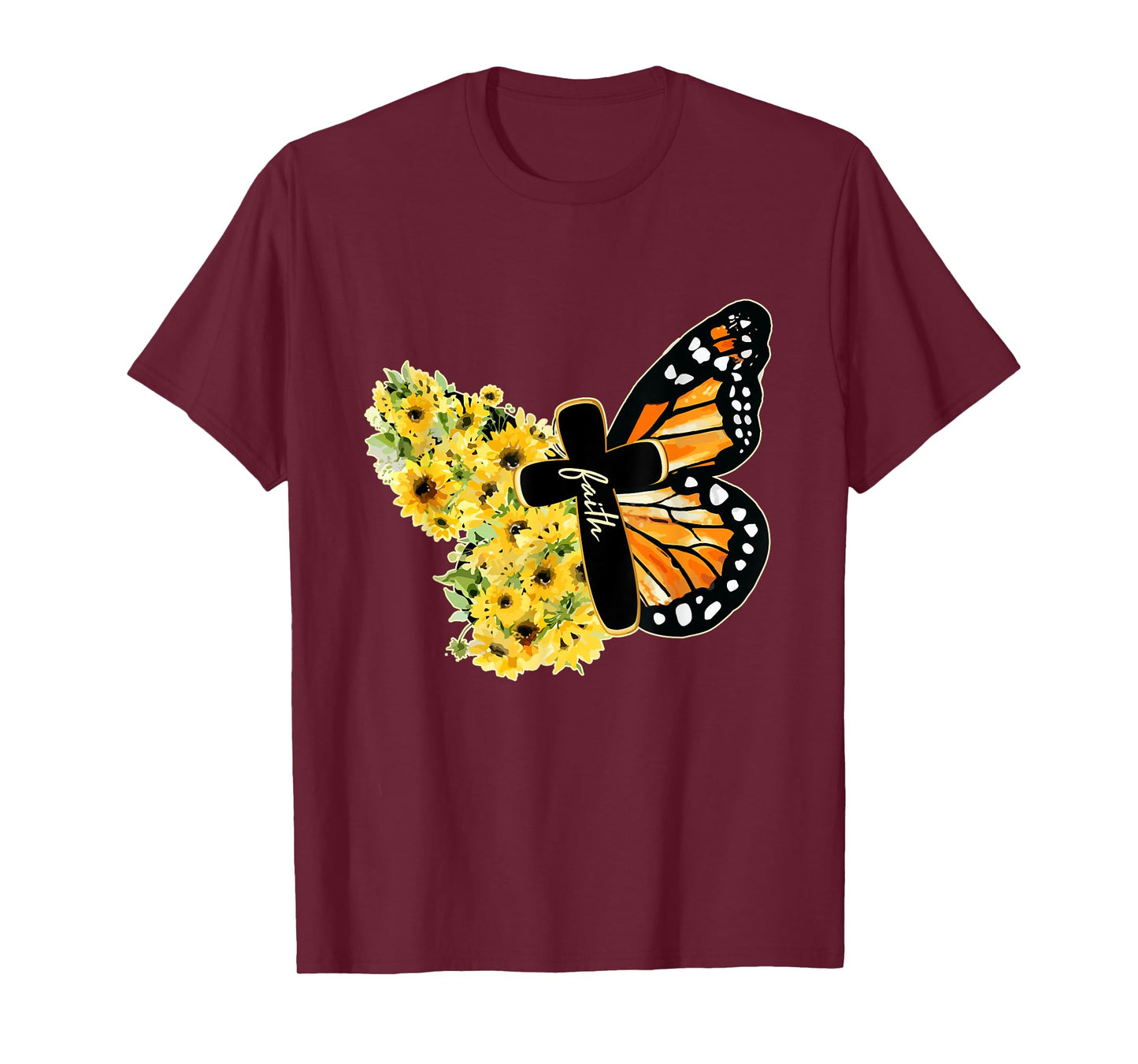 Faith Cross Sunflower Butterfly Christian Vintage T-Shirt