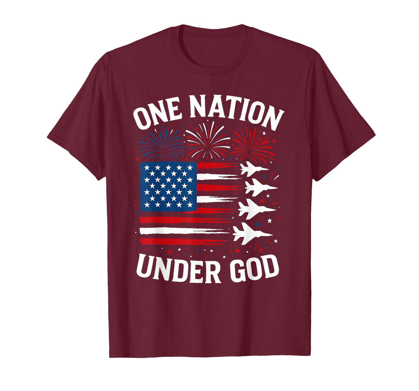 Patriotic One Nation Under God Boy 4th July USA Fighter Jet T-Shirt