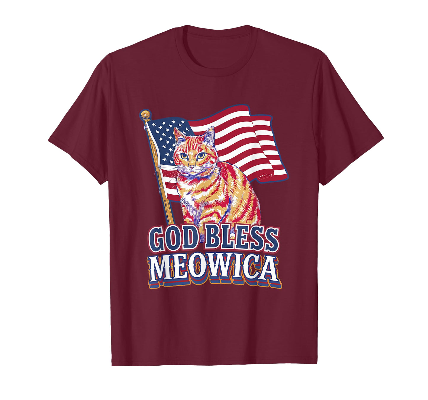 God Bless Meowica Funny Patriotic Cat Design T-Shirt