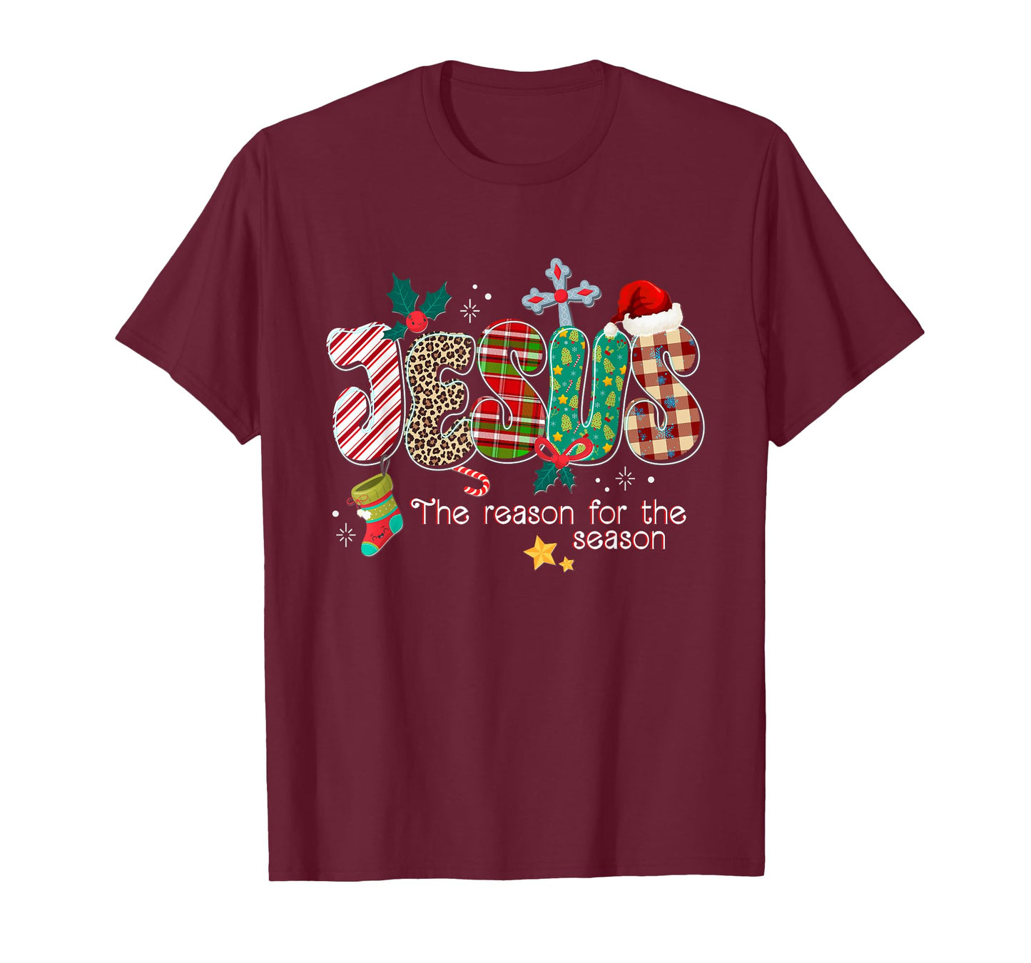 Jesus for The Season Christmas Buffalo Plaid Christian Cross T-Shirt