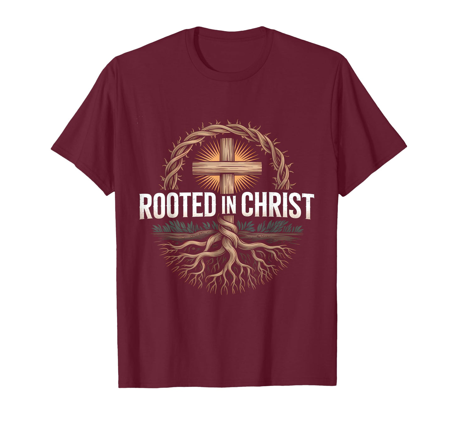 Rooted in Christ Jesus Christian Faith Cross T-Shirt