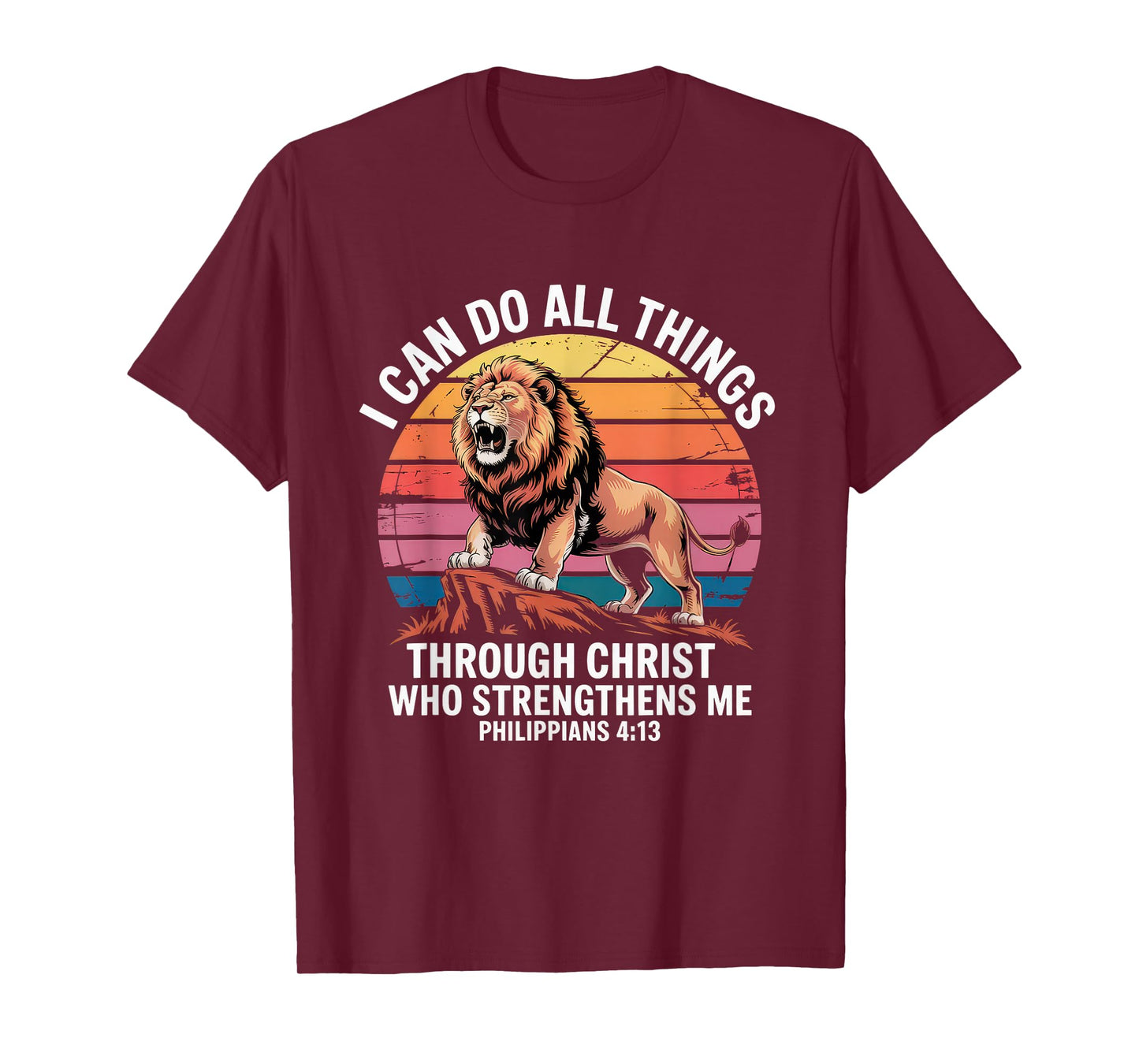 Christian Tshirt Philippians 4:13 Religious Lion Strengthens T-Shirt