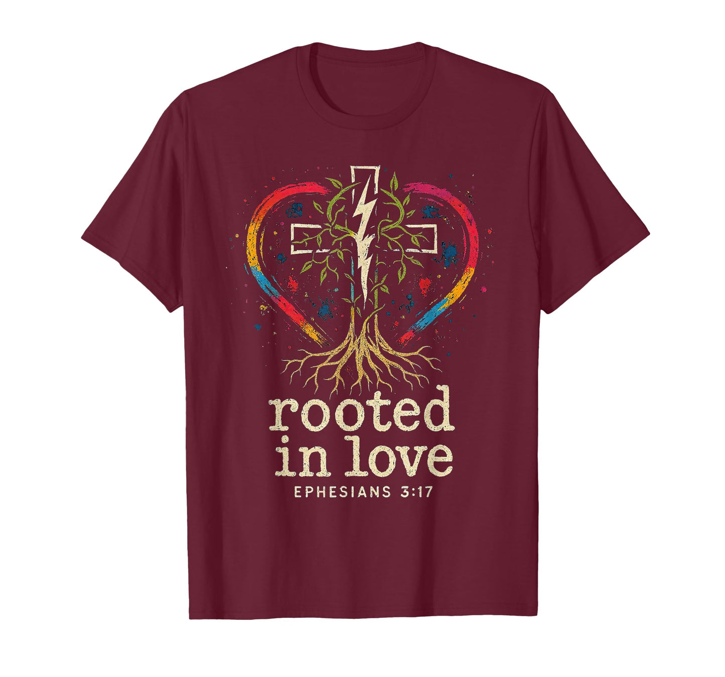Cross of Jesus Rooted in Love -Punk Art Distressed Christian T-Shirt