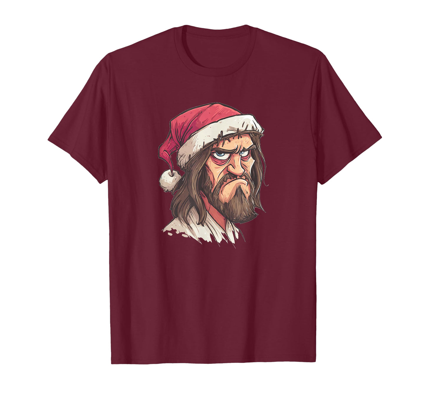 Funny Grumpy Jesus Christ with Christmas Hat Costume T-Shirt