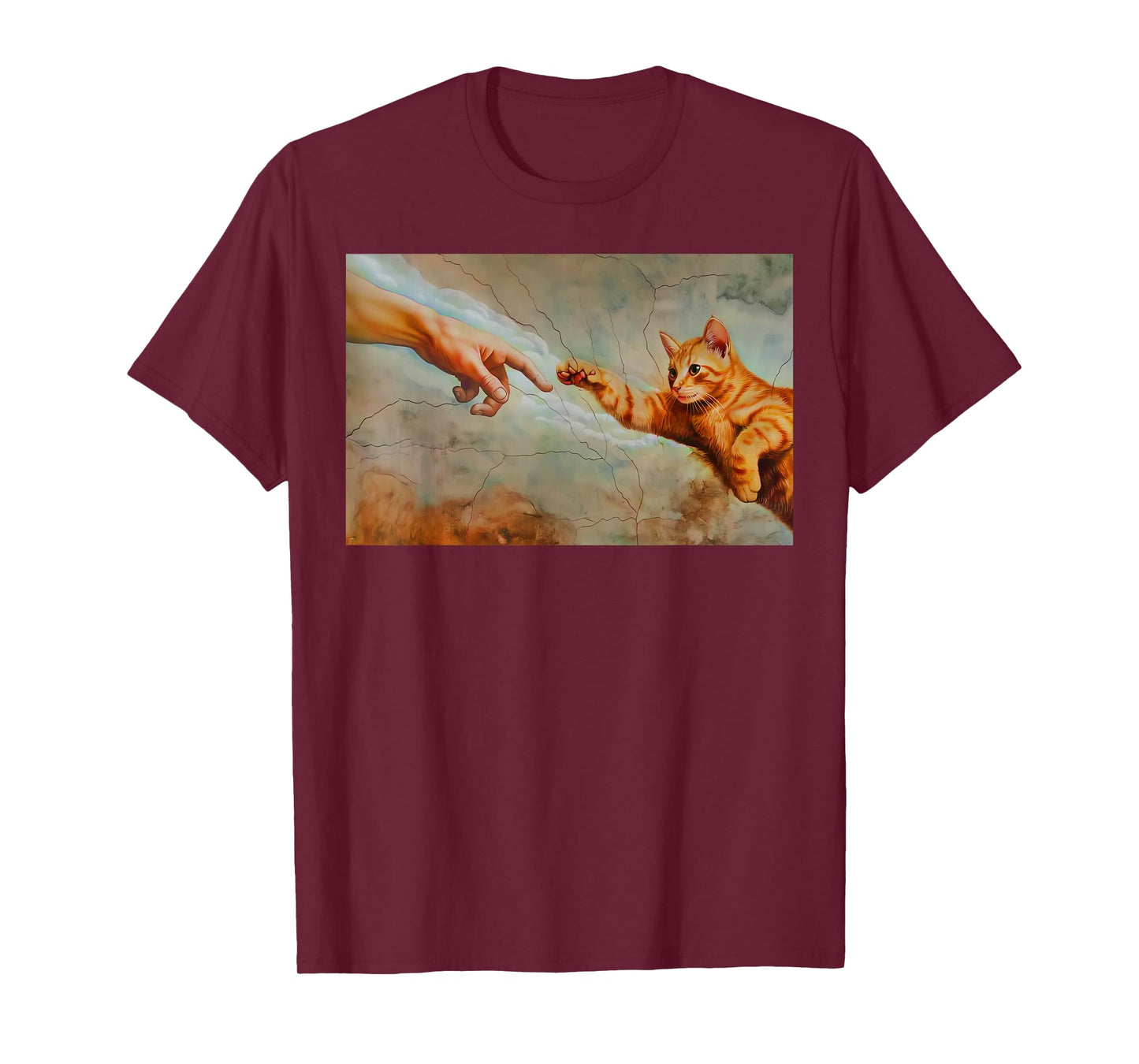 Funny Cat God Creation of Adam Meme Jesus Michelangelo Art T-Shirt