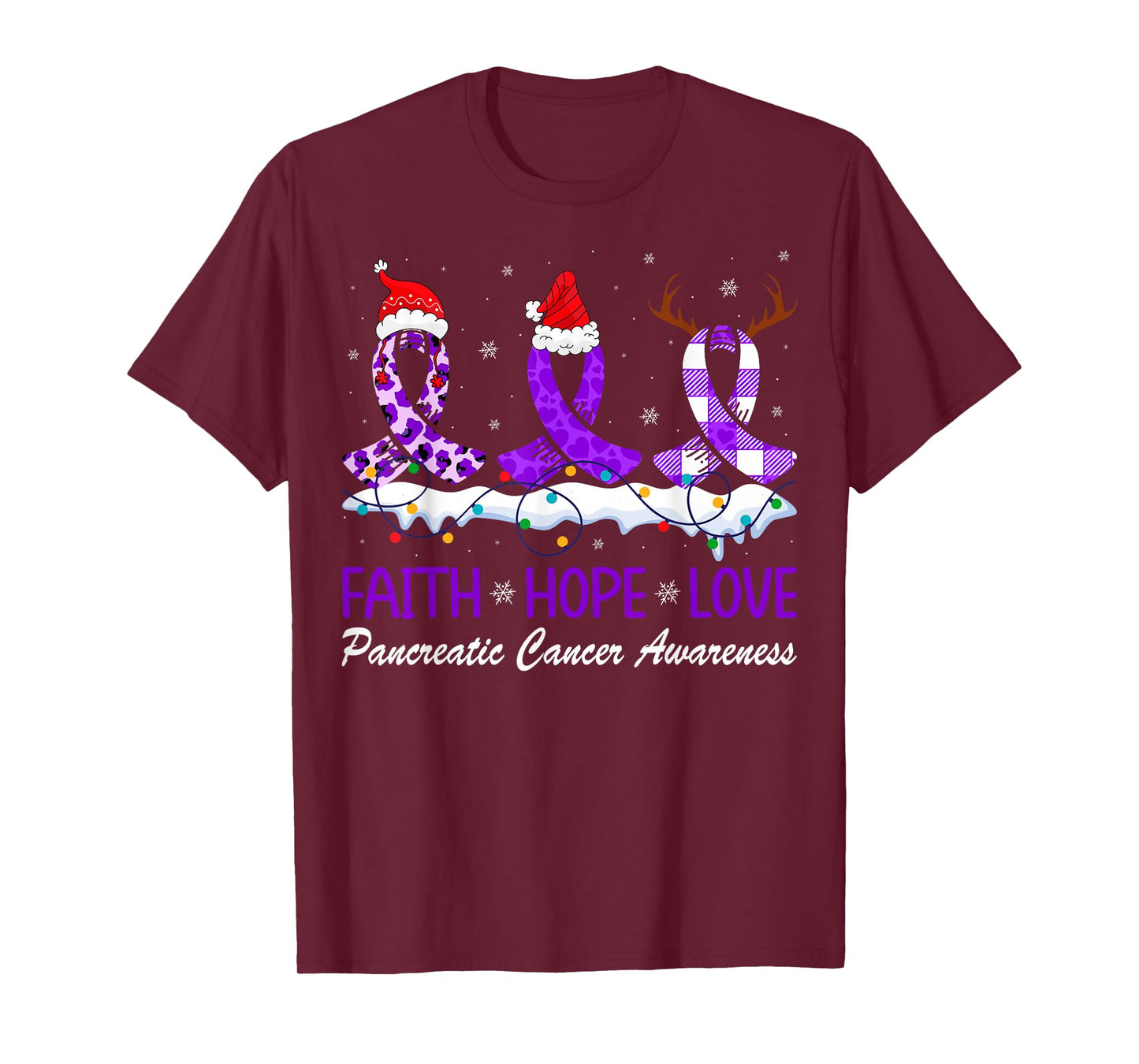 Faith Hope Love Pancreatic Awareness Purple Ribbon Christmas T-Shirt