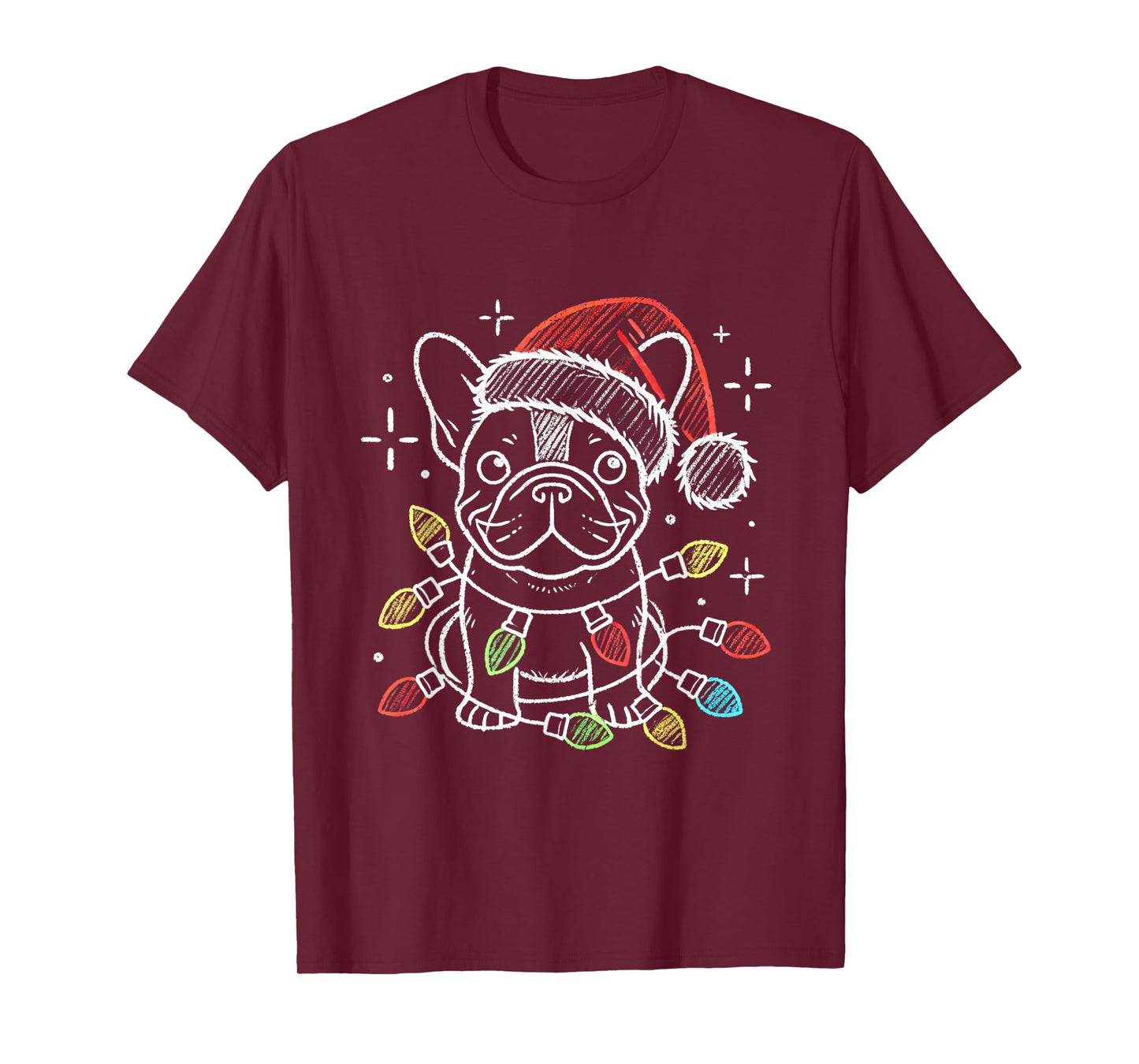 Santa Hat French Bulldog Christmas Lights Dog's Mom Dad T-Shirt for Men Women Kids