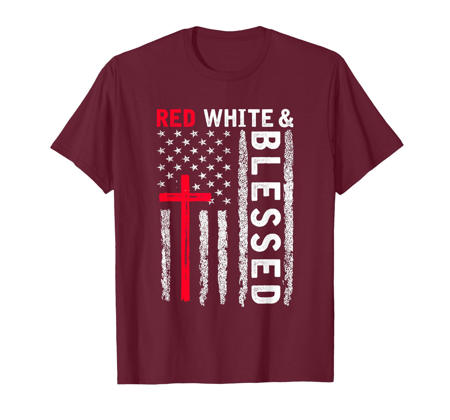 Christian Cross Red White & Blessed 4th Of July Men Women T-Shirt