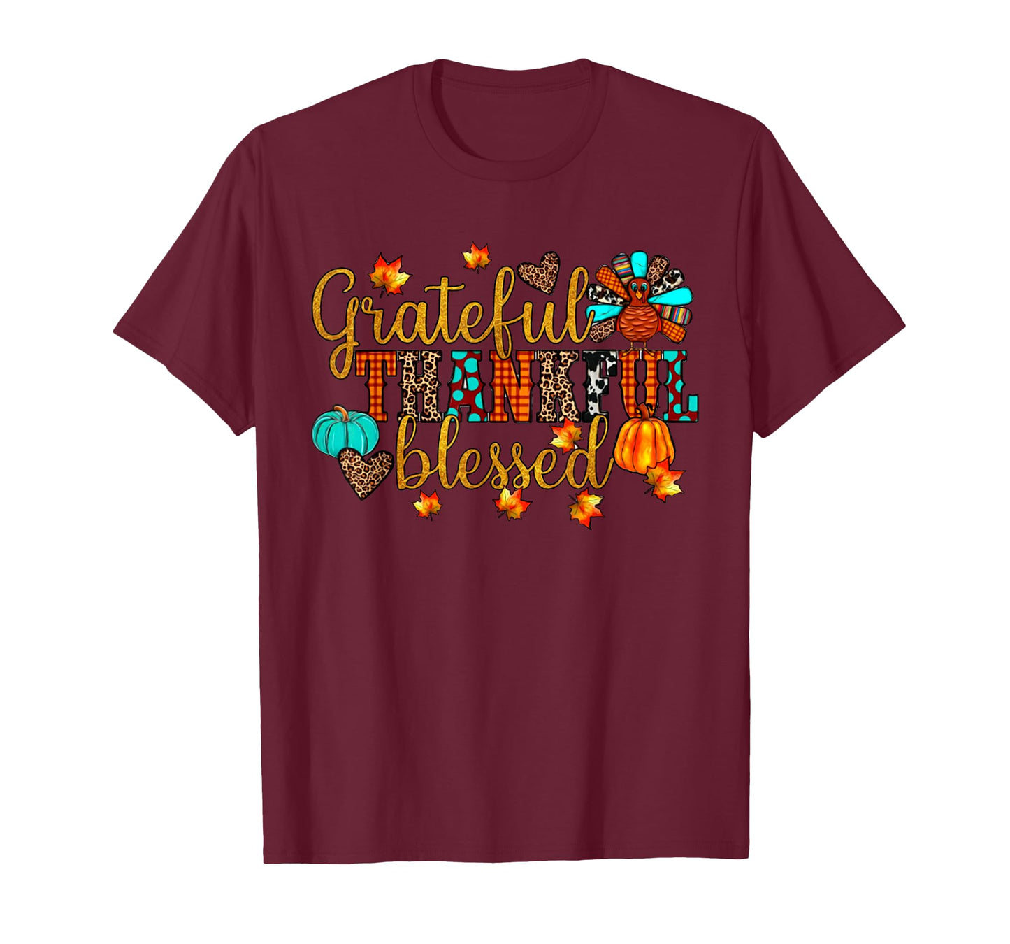 Thankful Grateful Blessed Christian Religious Thanksgiving T-Shirt