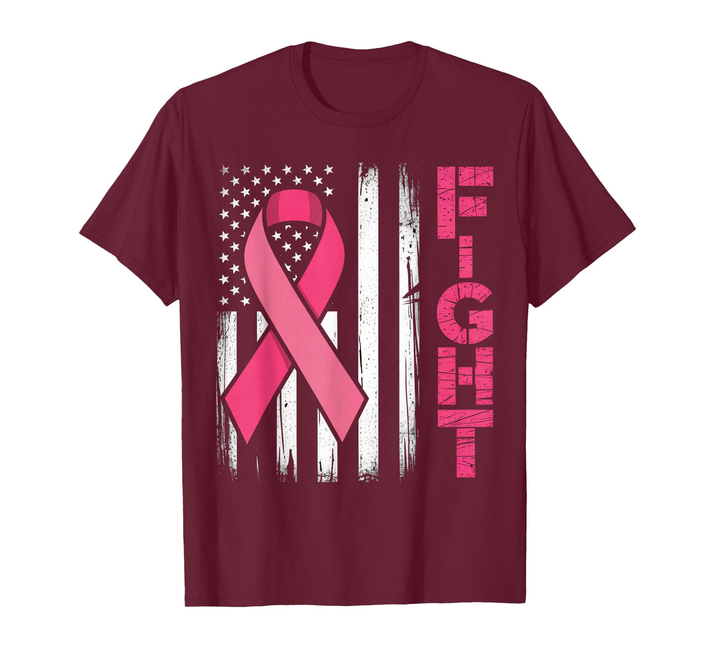 Fight Breast Survivor American Flag Breast Cancer Awareness T-Shirt