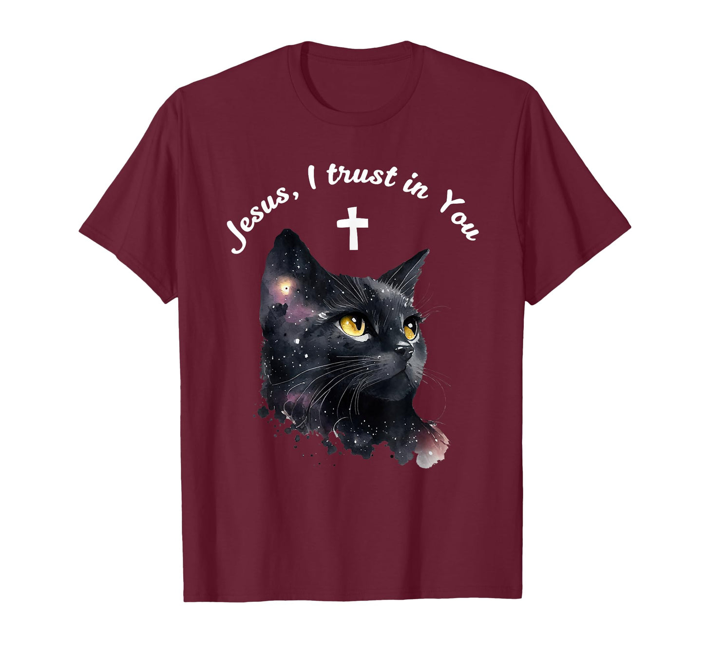 Catholic Woman Girl Jesus Kitty Black Cat Christian Faith T-Shirt